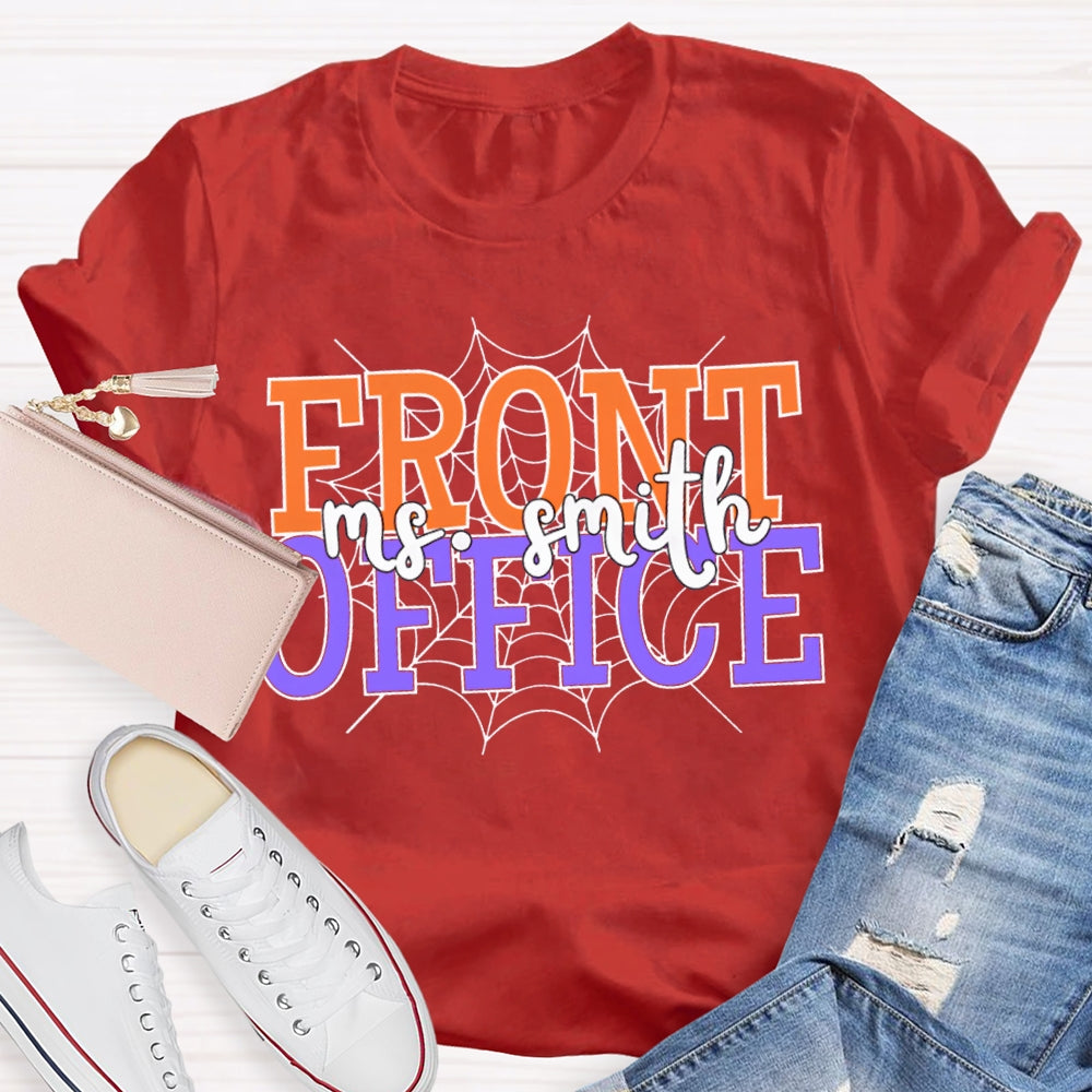 Personalized Name Front Office Spider Web Halloween T-shirt