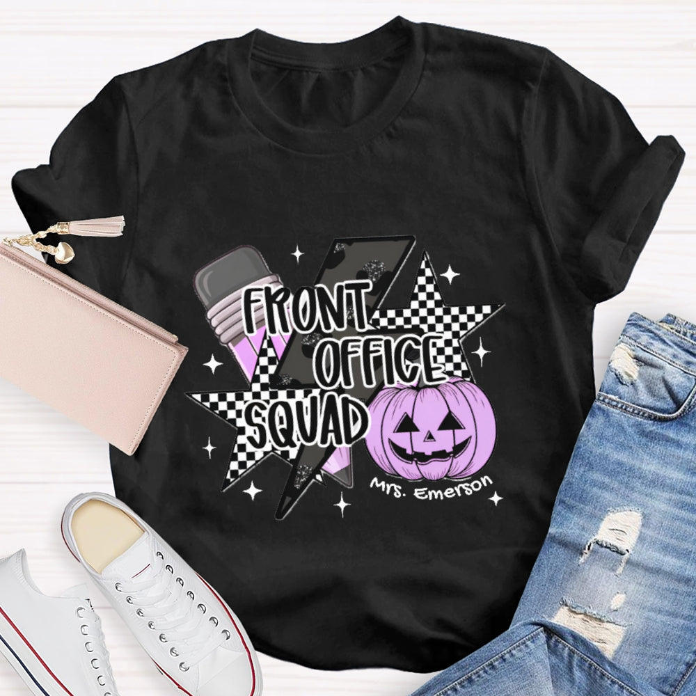 Personalized Name Front Office Squad  Halloween Pumpkin Pattern T-Shirt