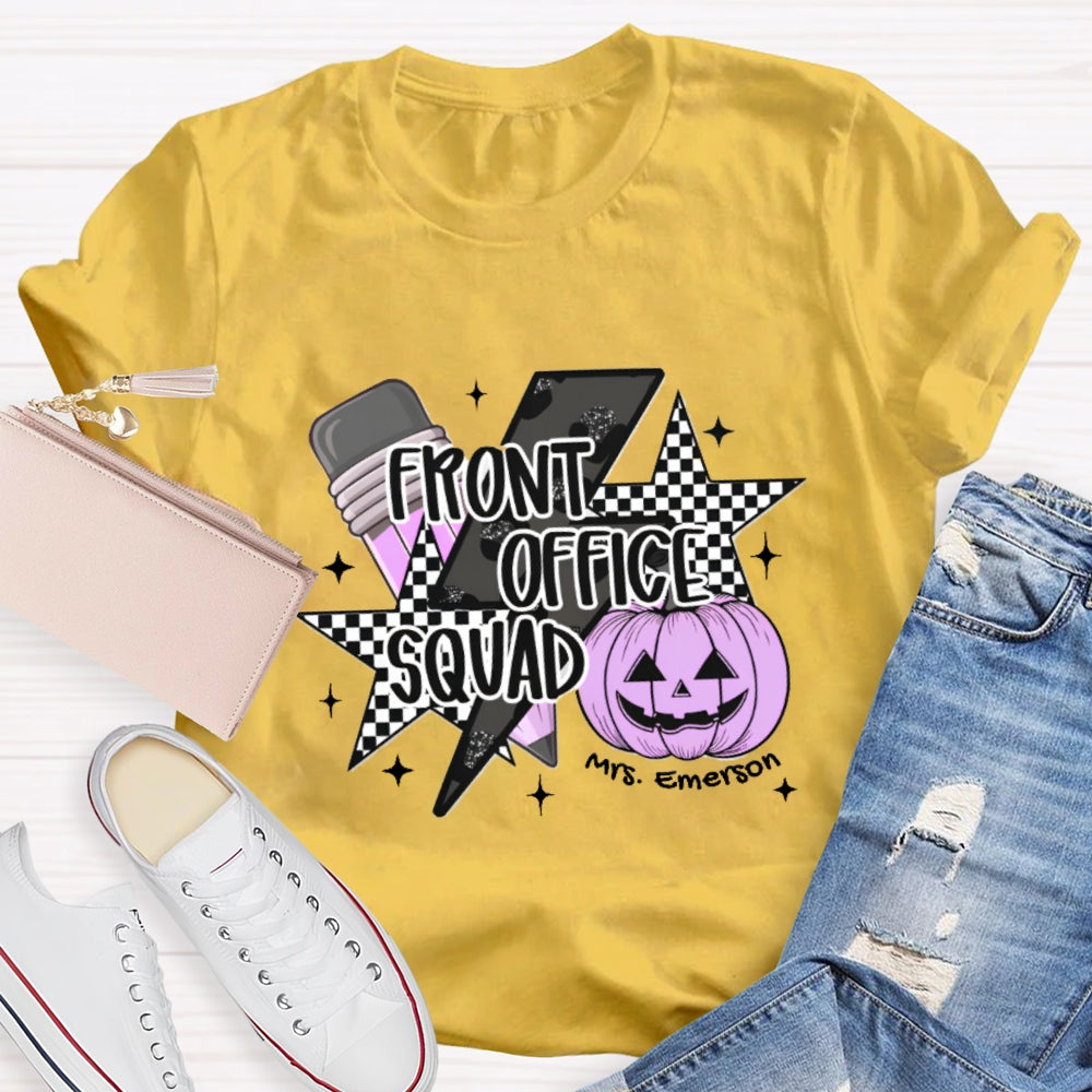 Personalized Name Front Office Squad  Halloween Pumpkin Pattern T-Shirt