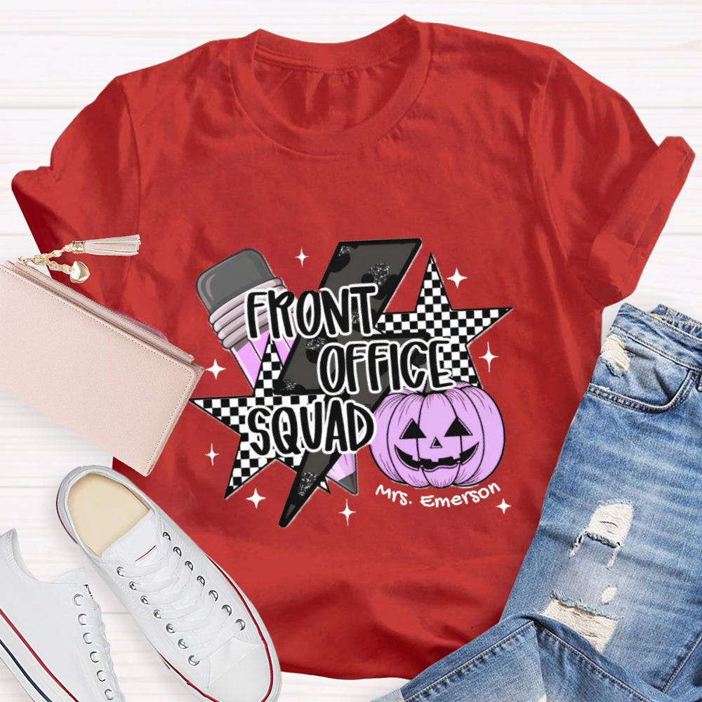 Personalized Name Front Office Squad  Halloween Pumpkin Pattern T-Shirt