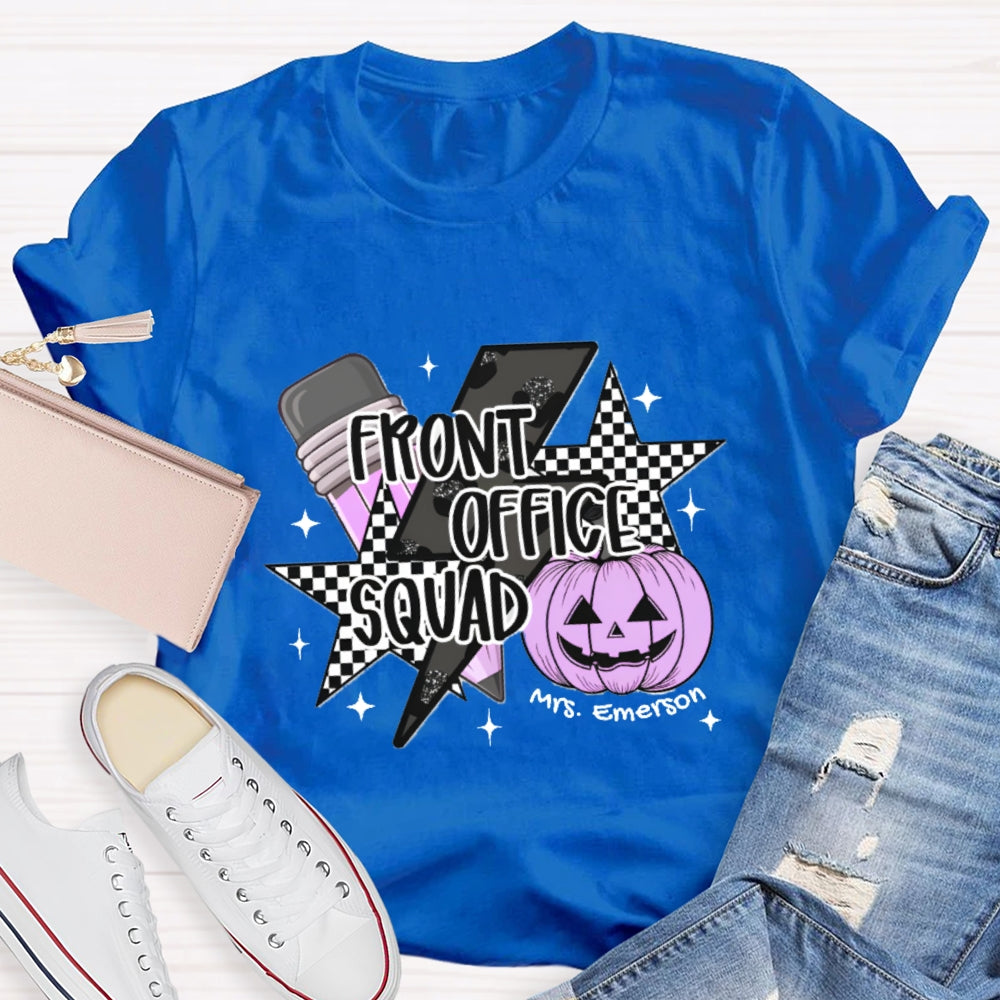 Personalized Name Front Office Squad  Halloween Pumpkin Pattern T-Shirt