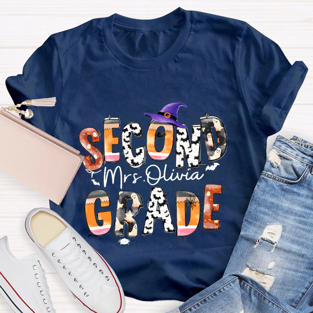 Personalized Grade And Name Halloween Ghost Spider Print T-Shirt