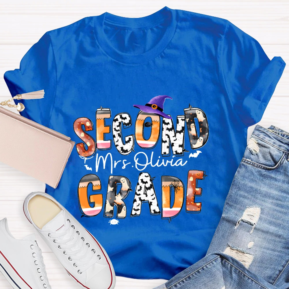 Personalized Grade And Name Halloween Ghost Spider Print T-Shirt