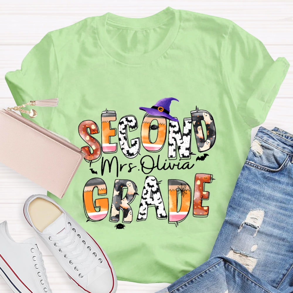Personalized Grade And Name Halloween Ghost Spider Print T-Shirt