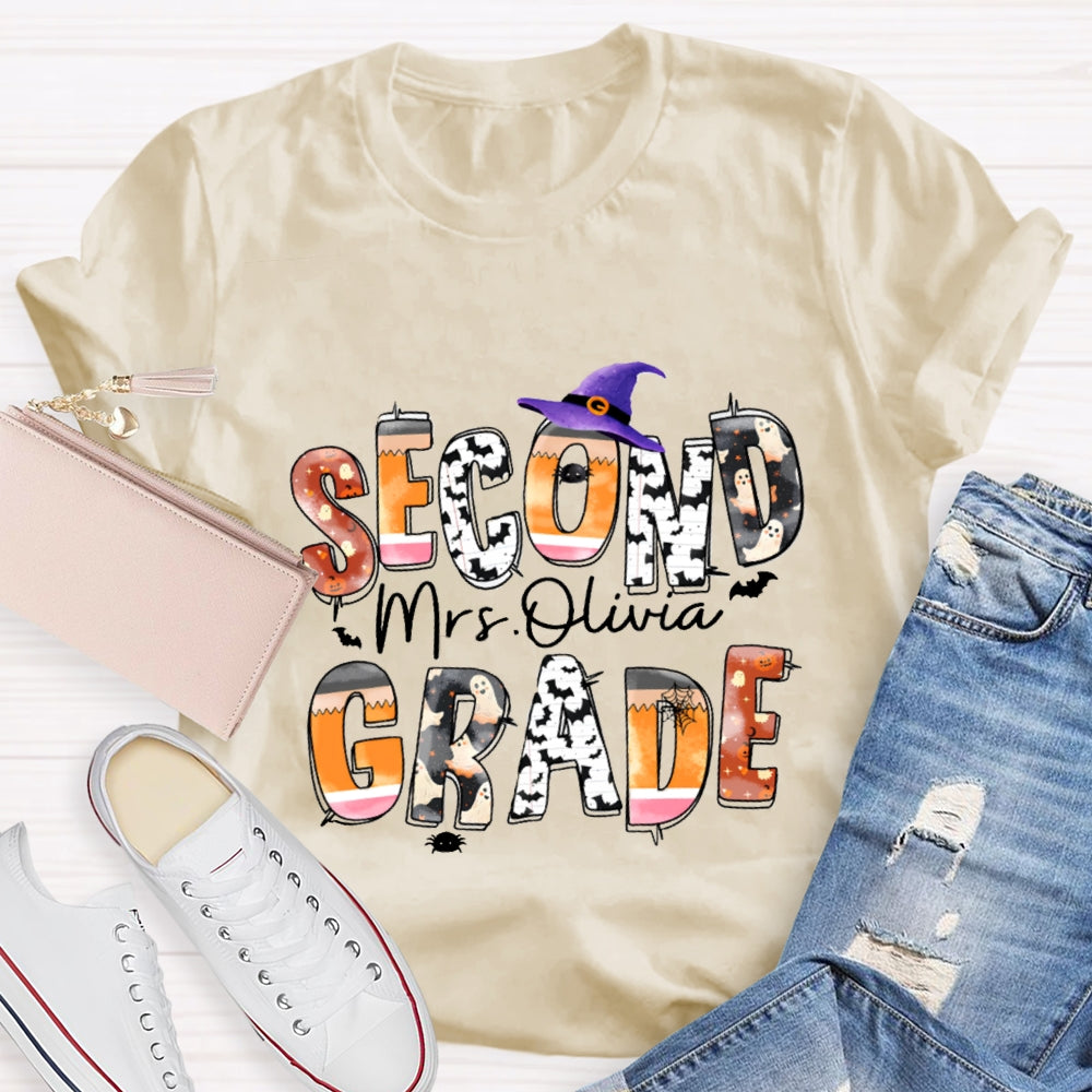 Personalized Grade And Name Halloween Ghost Spider Print T-Shirt