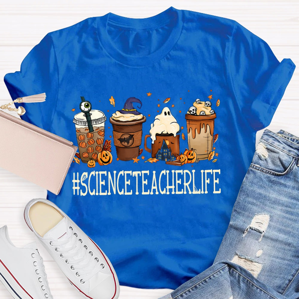 Pumpkin Milk Tea And Little Ghosts Science Teacher Halloween T-shirt