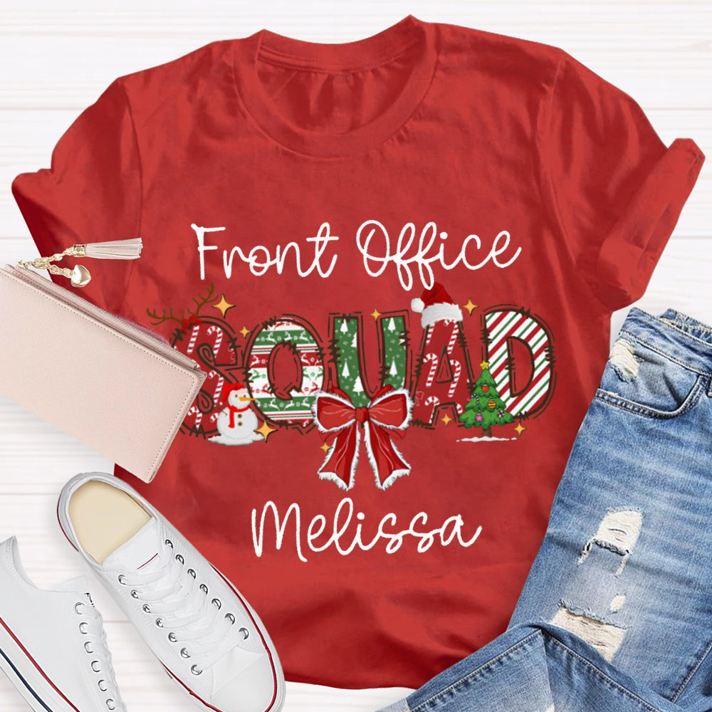 Personalized Name Front Office Sqaud Christmas Hat And Bow T-shirt