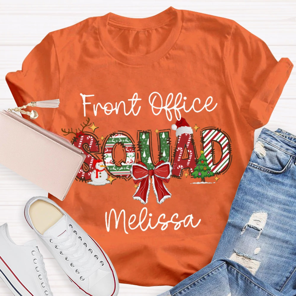 Personalized Name Front Office Sqaud Christmas Hat And Bow T-shirt