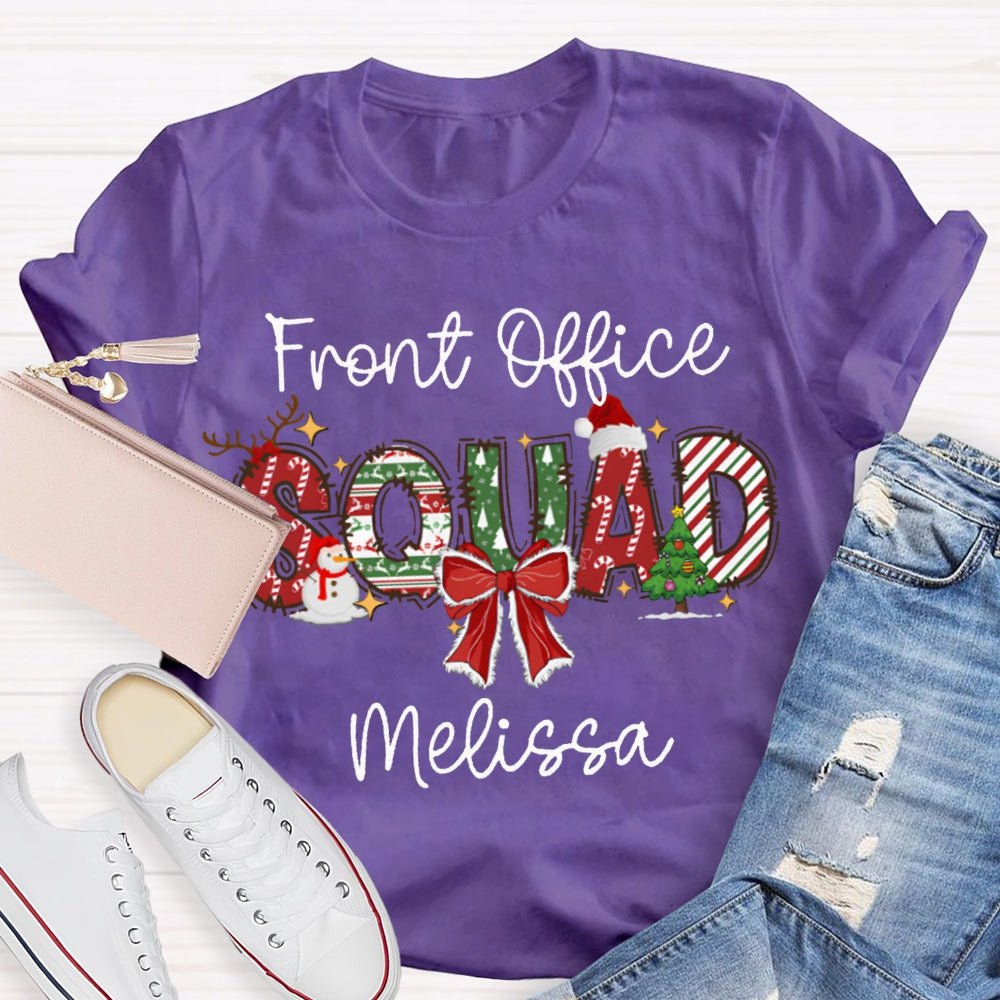 Personalized Name Front Office Sqaud Christmas Hat And Bow T-shirt