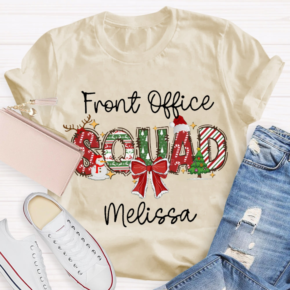 Personalized Name Front Office Sqaud Christmas Hat And Bow T-shirt