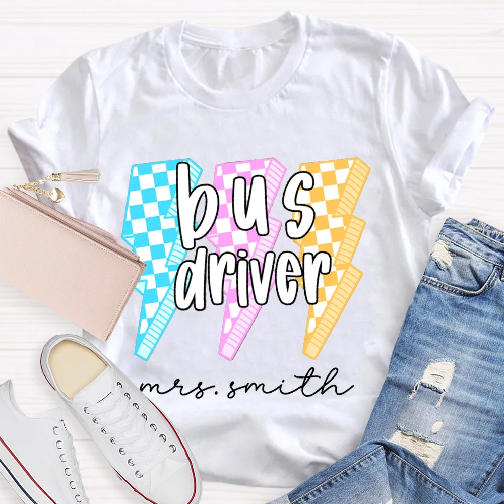 Personalized Name Bus Driver Color Lightning T-shirt