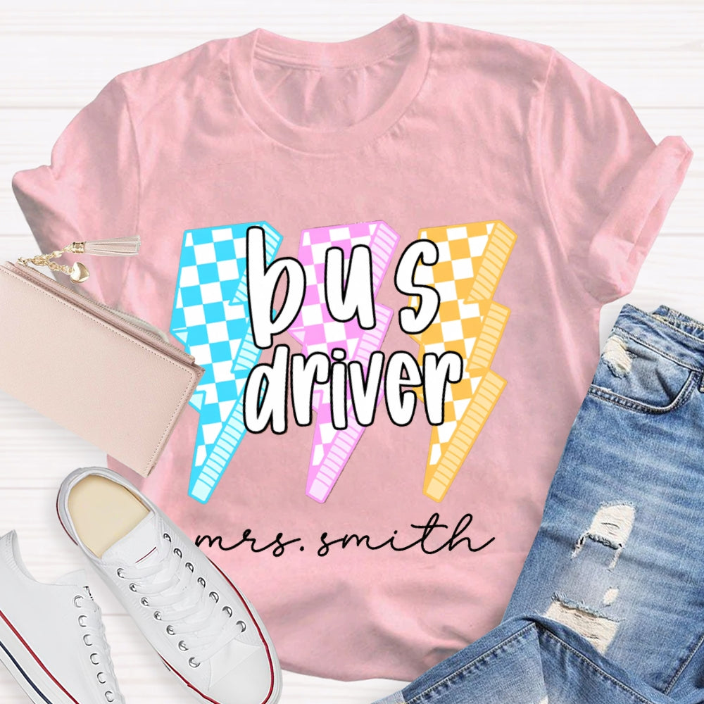 Personalized Name Bus Driver Color Lightning T-shirt