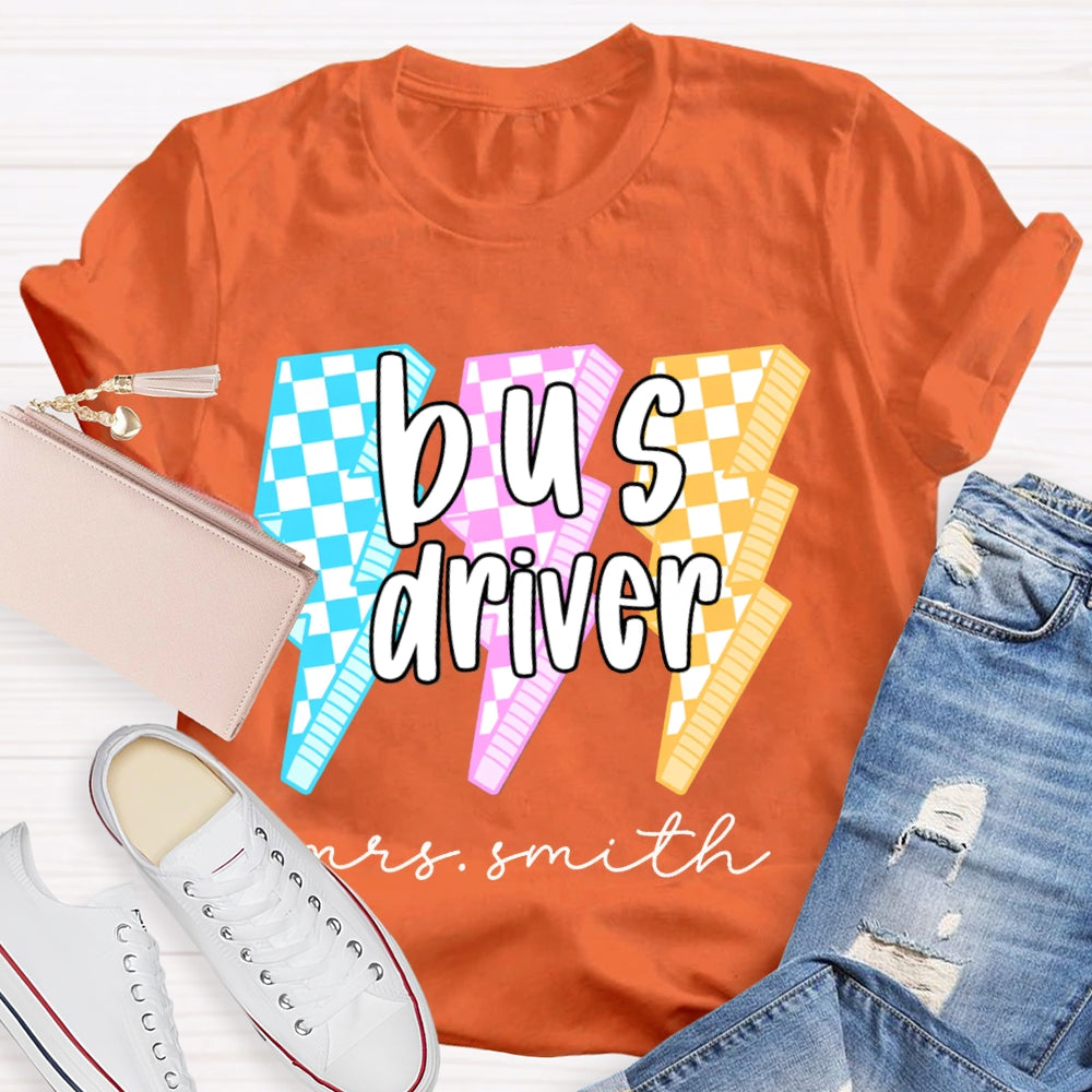 Personalized Name Bus Driver Color Lightning T-shirt