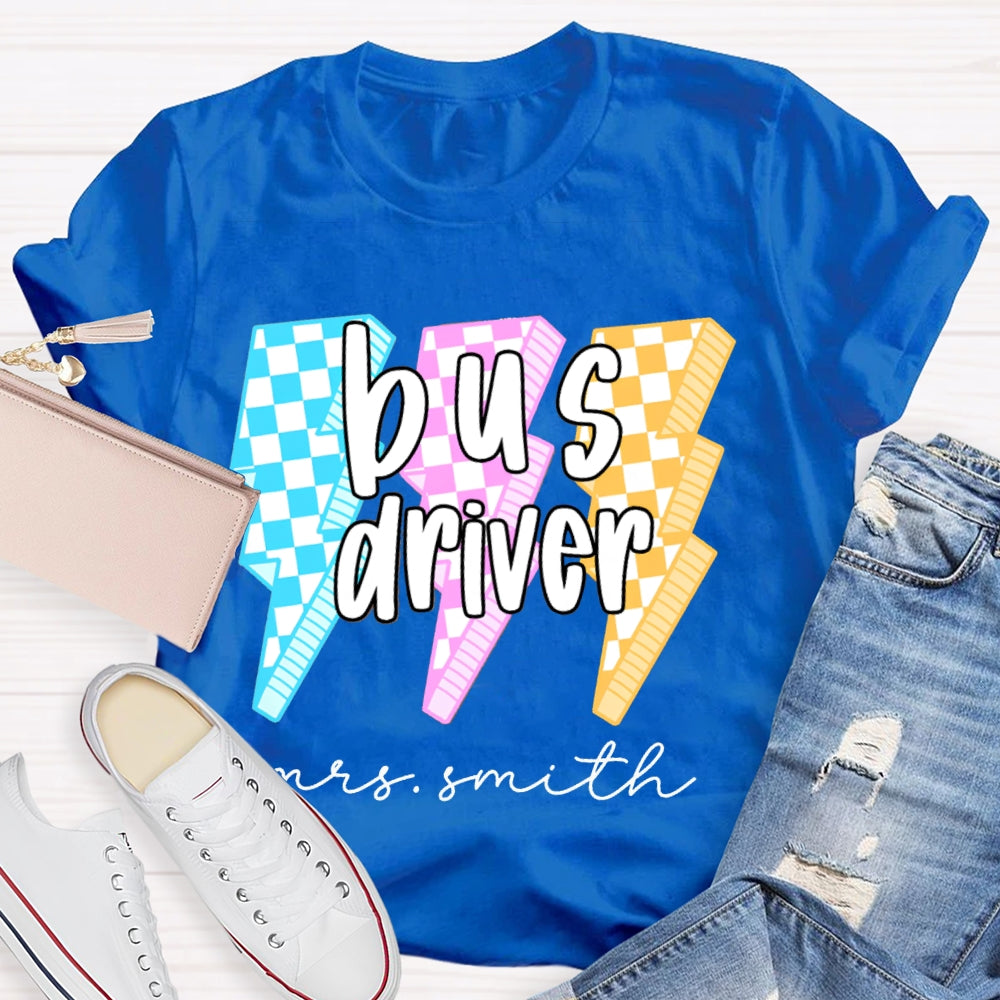 Personalized Name Bus Driver Color Lightning T-shirt