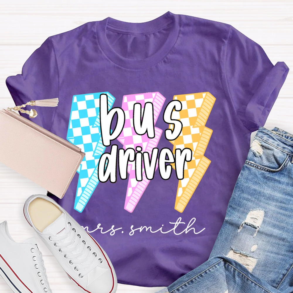 Personalized Name Bus Driver Color Lightning T-shirt