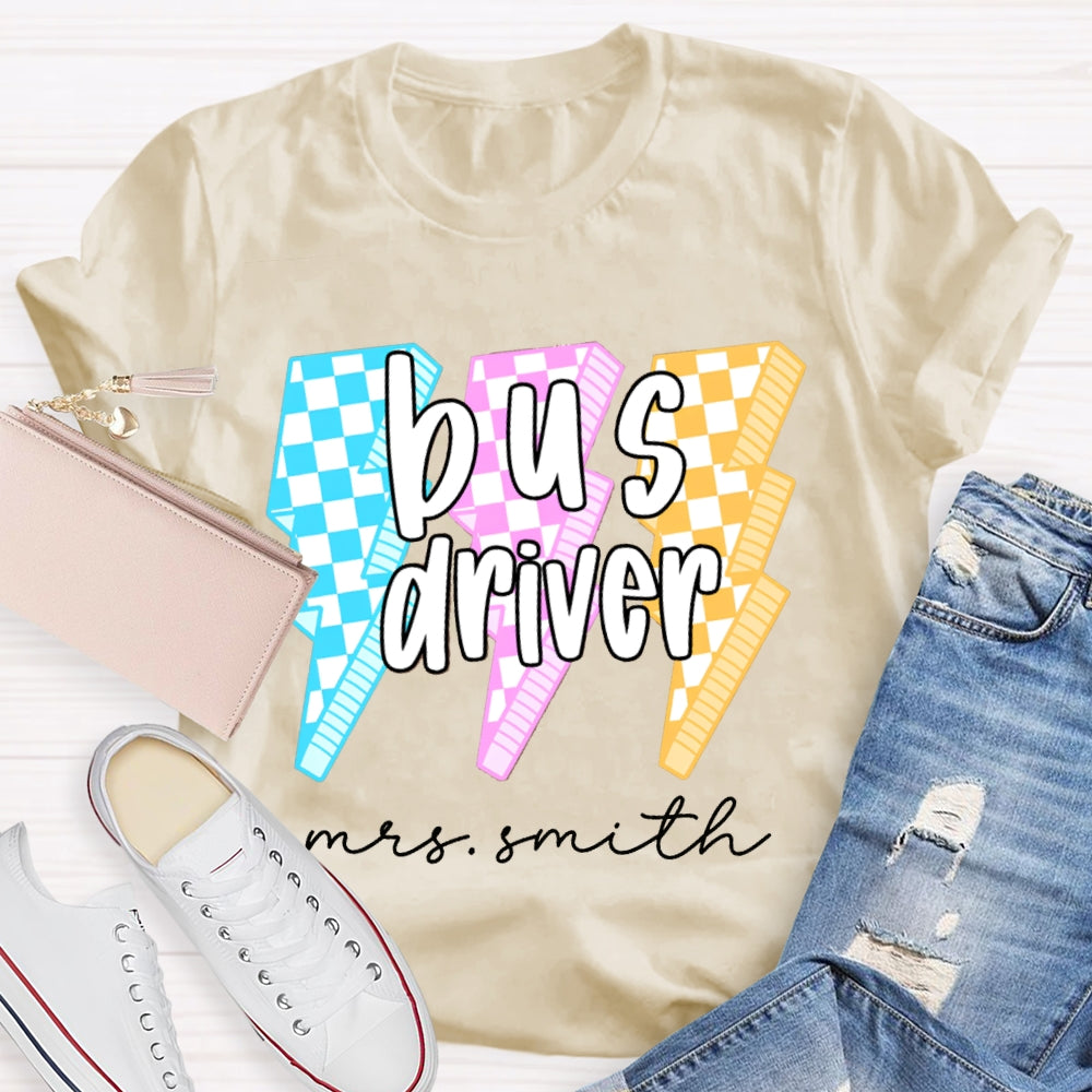 Personalized Name Bus Driver Color Lightning T-shirt