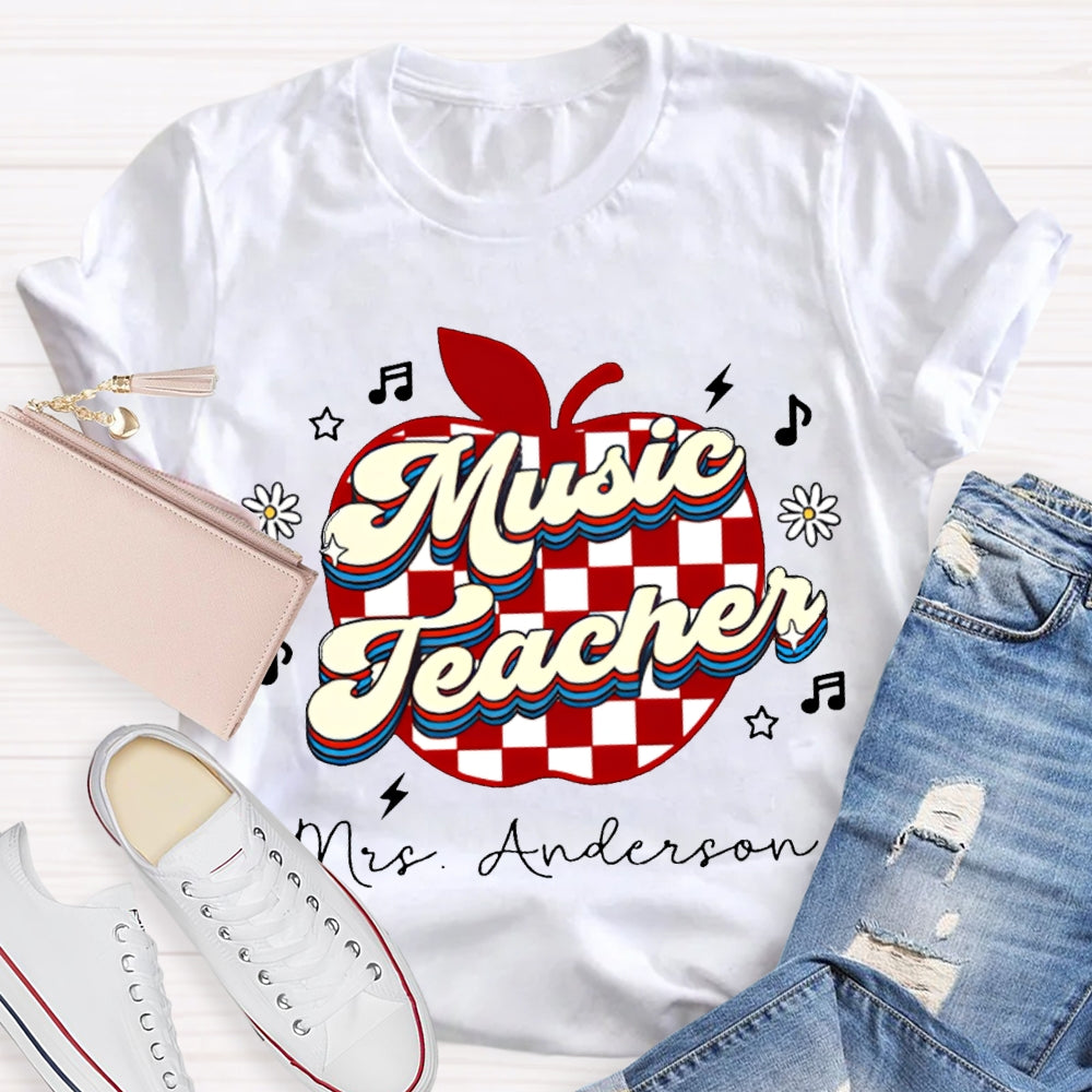 Personalized Name Music Teacher Polka Dot Apple T-shirt
