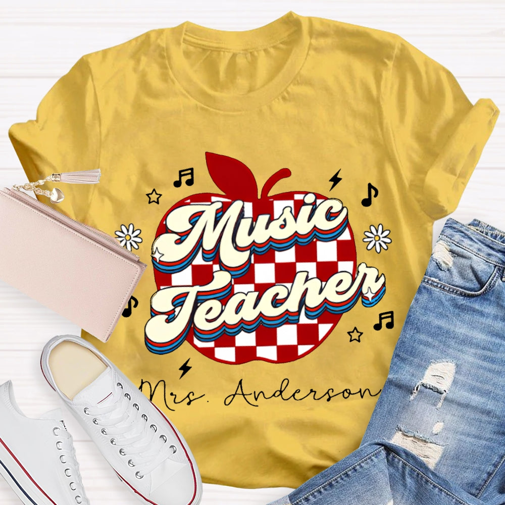 Personalized Name Music Teacher Polka Dot Apple T-shirt