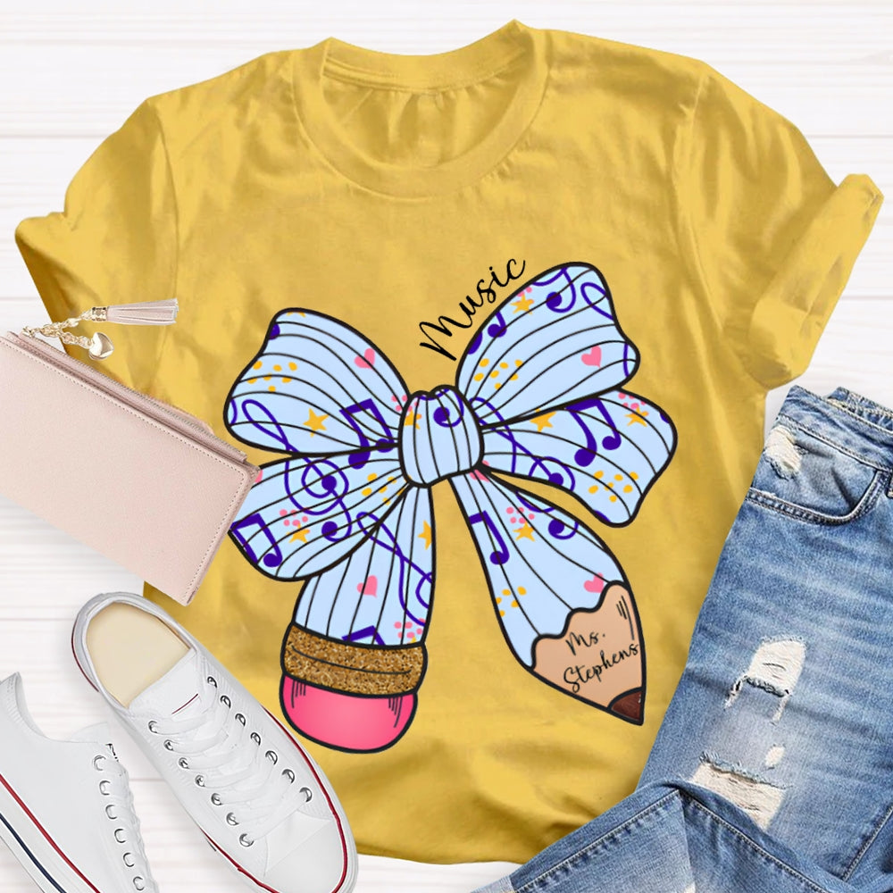 Personalized Name Music Teacher Musical Note Bow T-shirt
