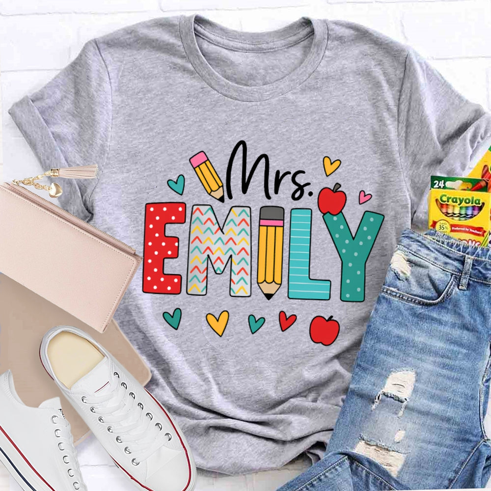 Personalized Name Colorful Peach Heart Apple And Polka Dot Font T-shirt