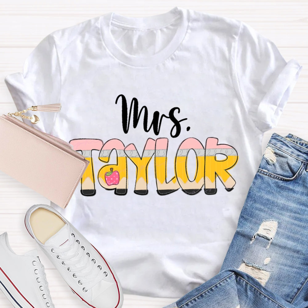 Personalized Name Gradient Font And Apple T-shirt