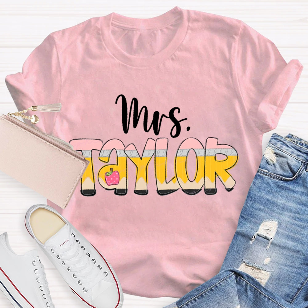 Personalized Name Gradient Font And Apple T-shirt