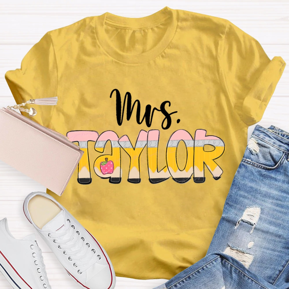 Personalized Name Gradient Font And Apple T-shirt