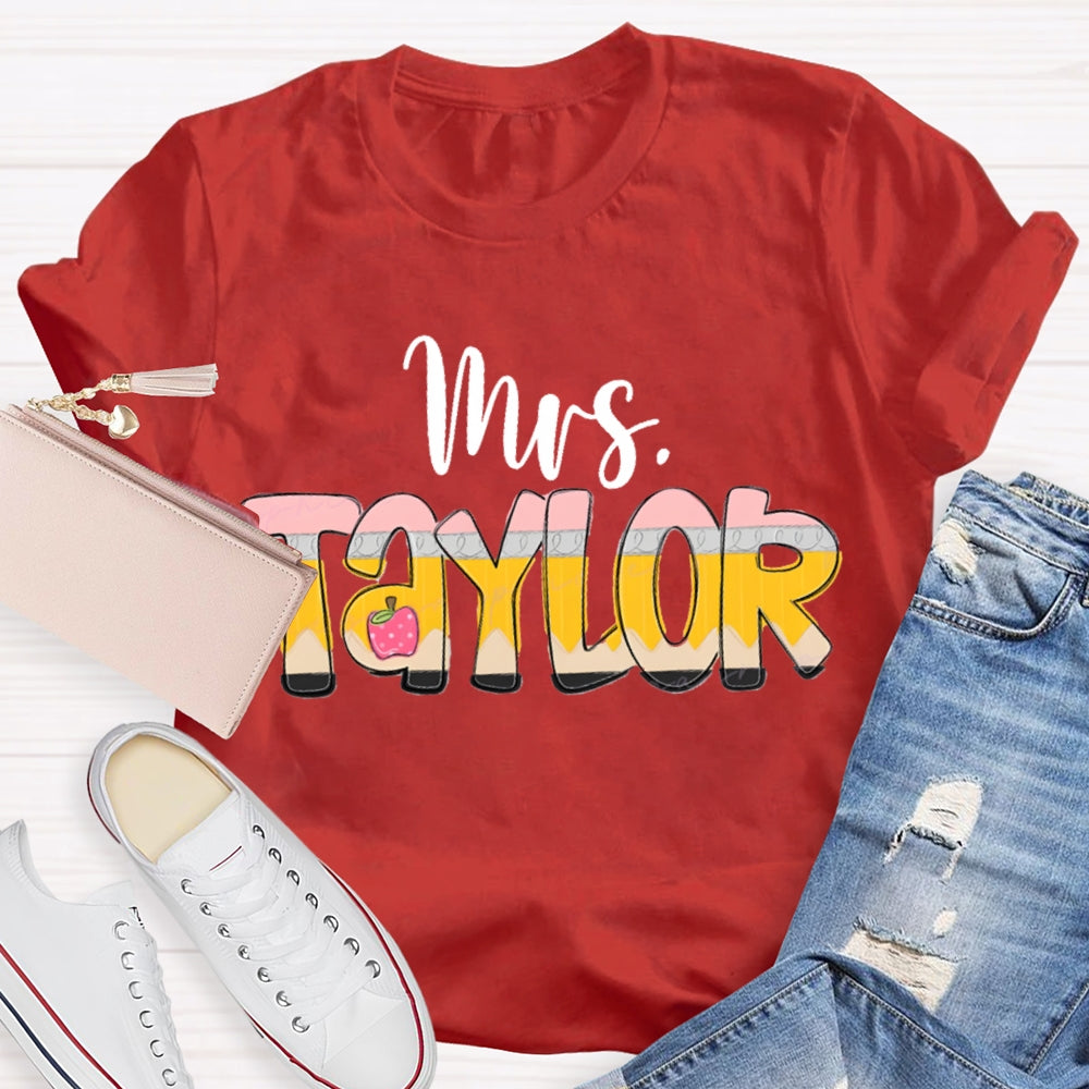 Personalized Name Gradient Font And Apple T-shirt