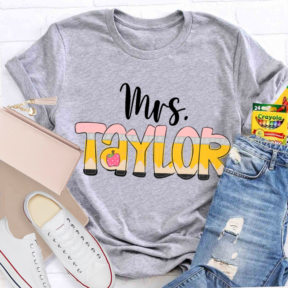 Personalized Name Gradient Font And Apple T-shirt
