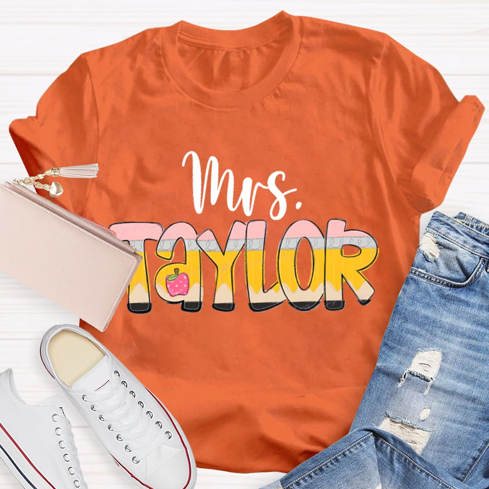 Personalized Name Gradient Font And Apple T-shirt