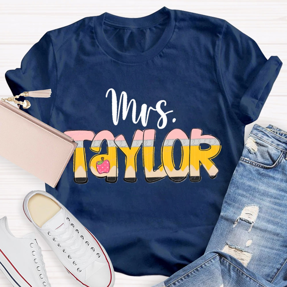 Personalized Name Gradient Font And Apple T-shirt