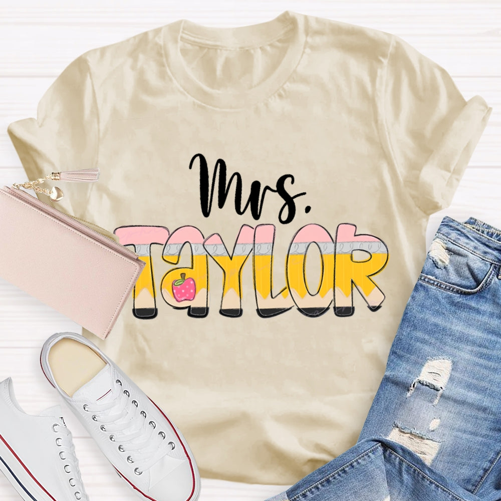 Personalized Name Gradient Font And Apple T-shirt
