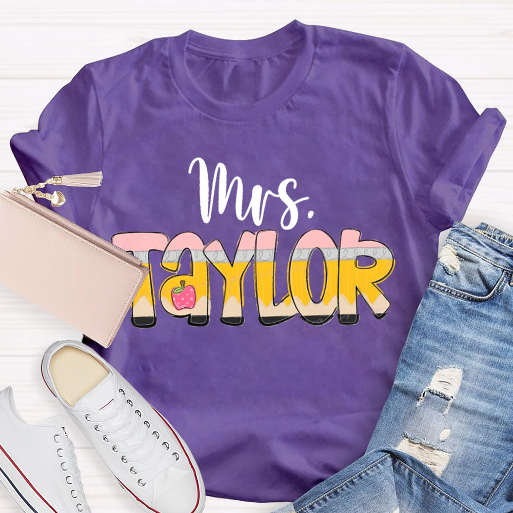Personalized Name Gradient Font And Apple T-shirt