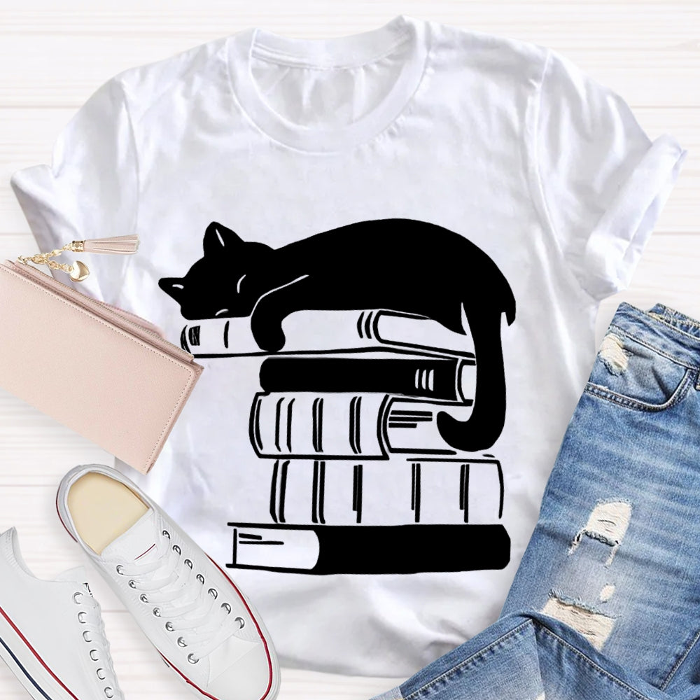 Fall In Love With Reading Kitten Lying On A Book T-shirt