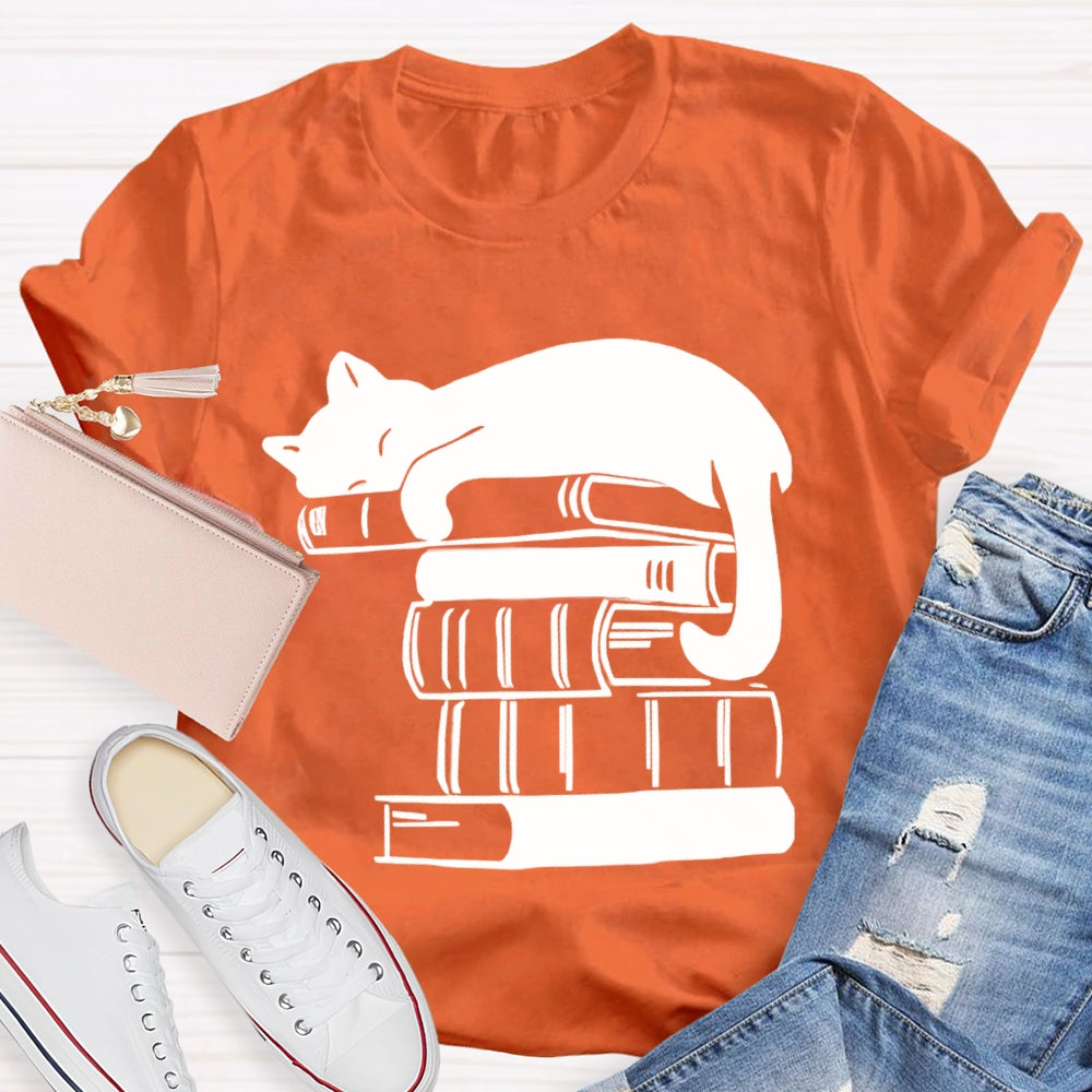 Fall In Love With Reading Kitten Lying On A Book T-shirt