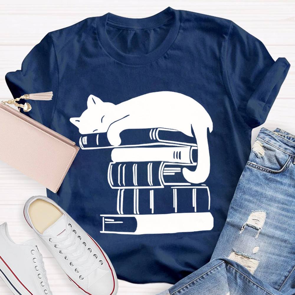 Fall In Love With Reading Kitten Lying On A Book T-shirt