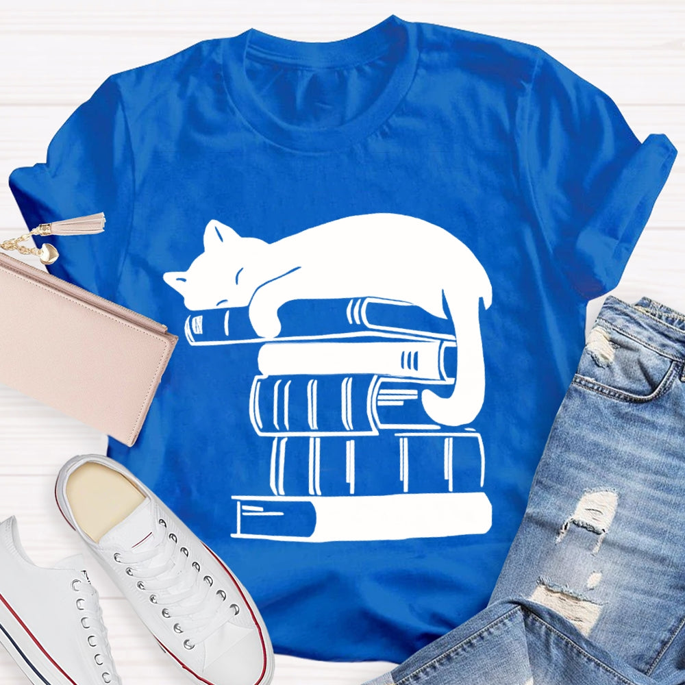 Fall In Love With Reading Kitten Lying On A Book T-shirt