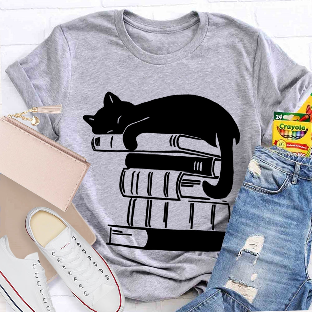 Fall In Love With Reading Kitten Lying On A Book T-shirt