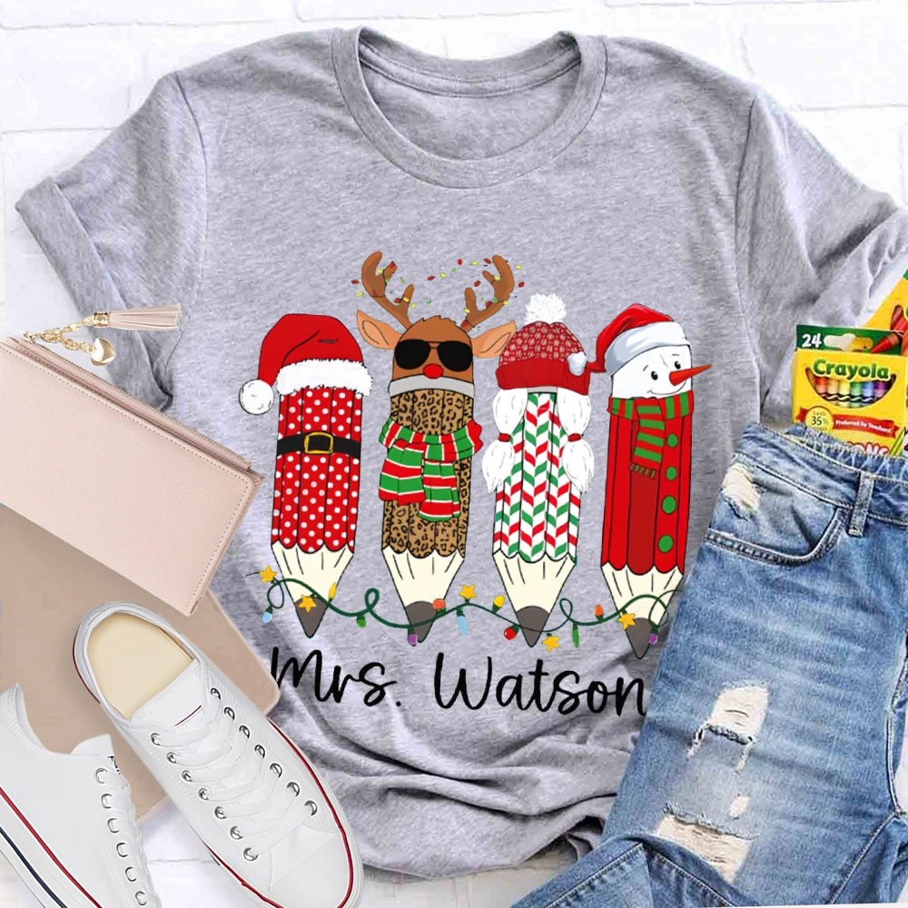 Personalized Name Leopard Pen And Snowman Pen Christmas T-shirt