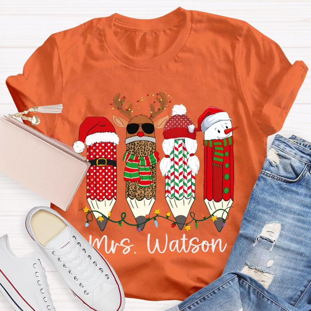 Personalized Name Leopard Pen And Snowman Pen Christmas T-shirt