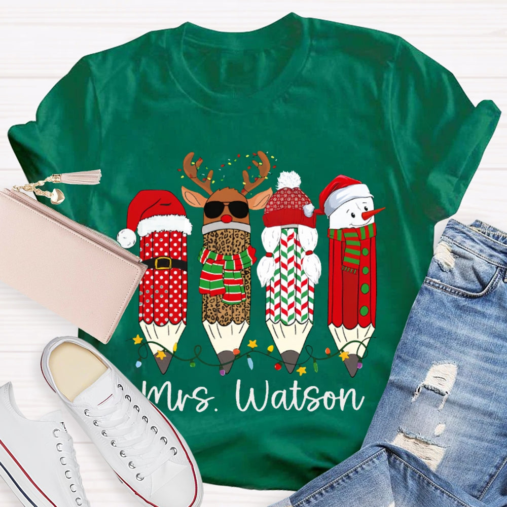 Personalized Name Leopard Pen And Snowman Pen Christmas T-shirt