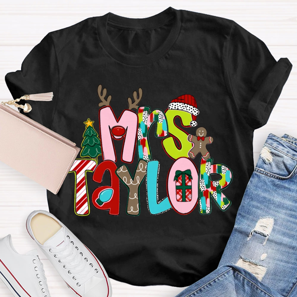 Personalized Name Christmas Tree And Christmas Font Christmas T-shirt