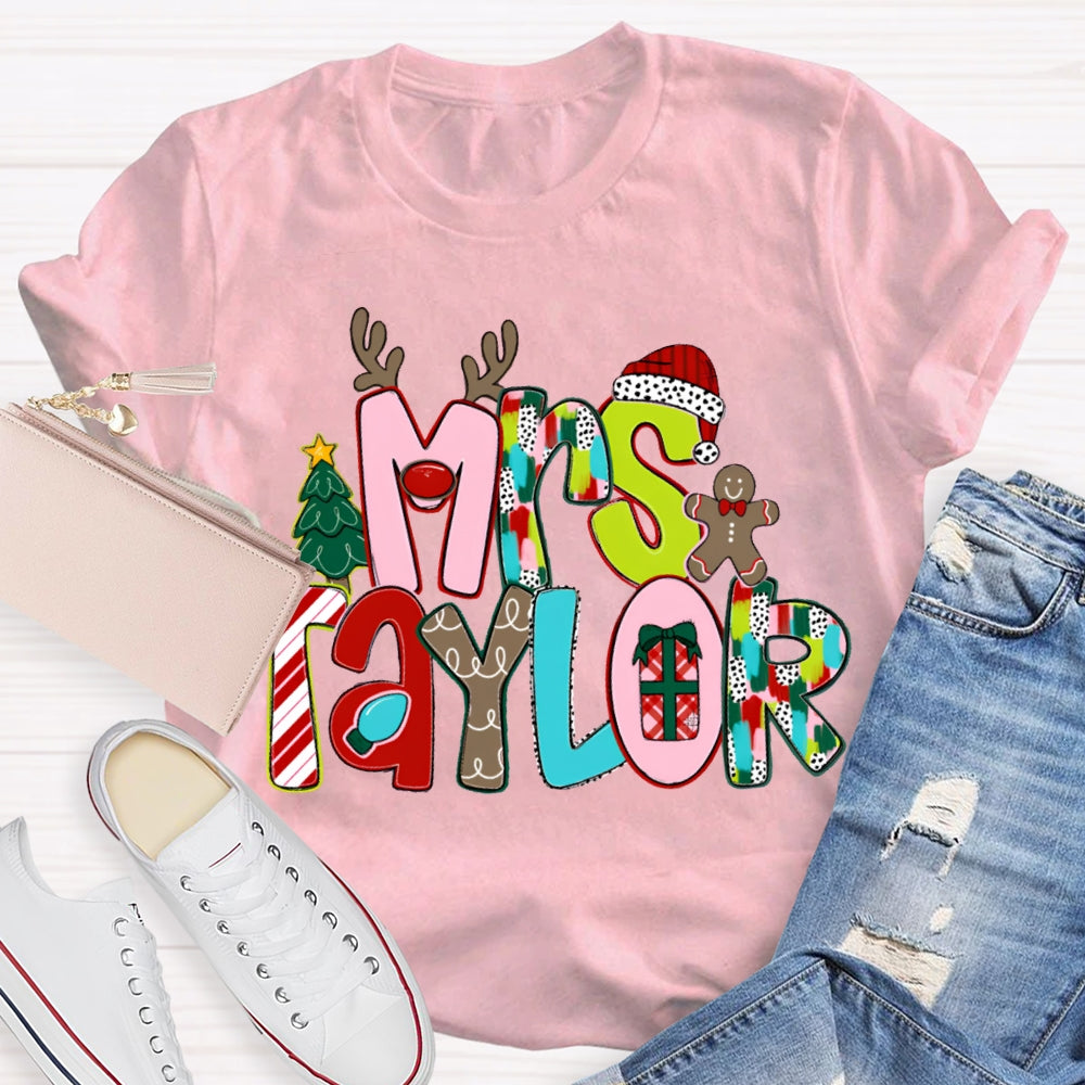 Personalized Name Christmas Tree And Christmas Font Christmas T-shirt