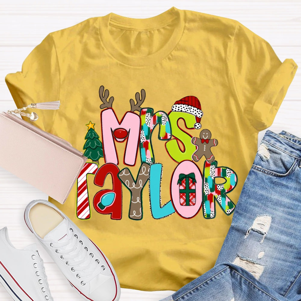 Personalized Name Christmas Tree And Christmas Font Christmas T-shirt