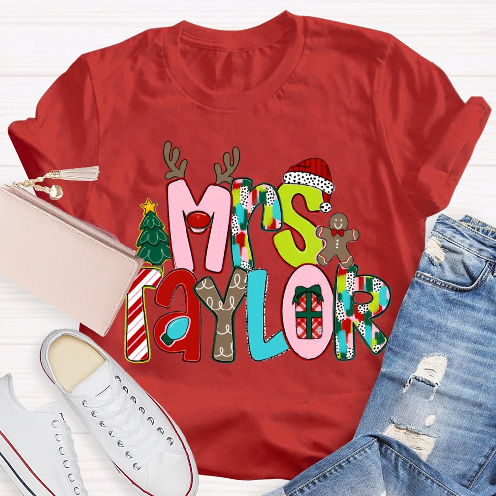 Personalized Name Christmas Tree And Christmas Font Christmas T-shirt