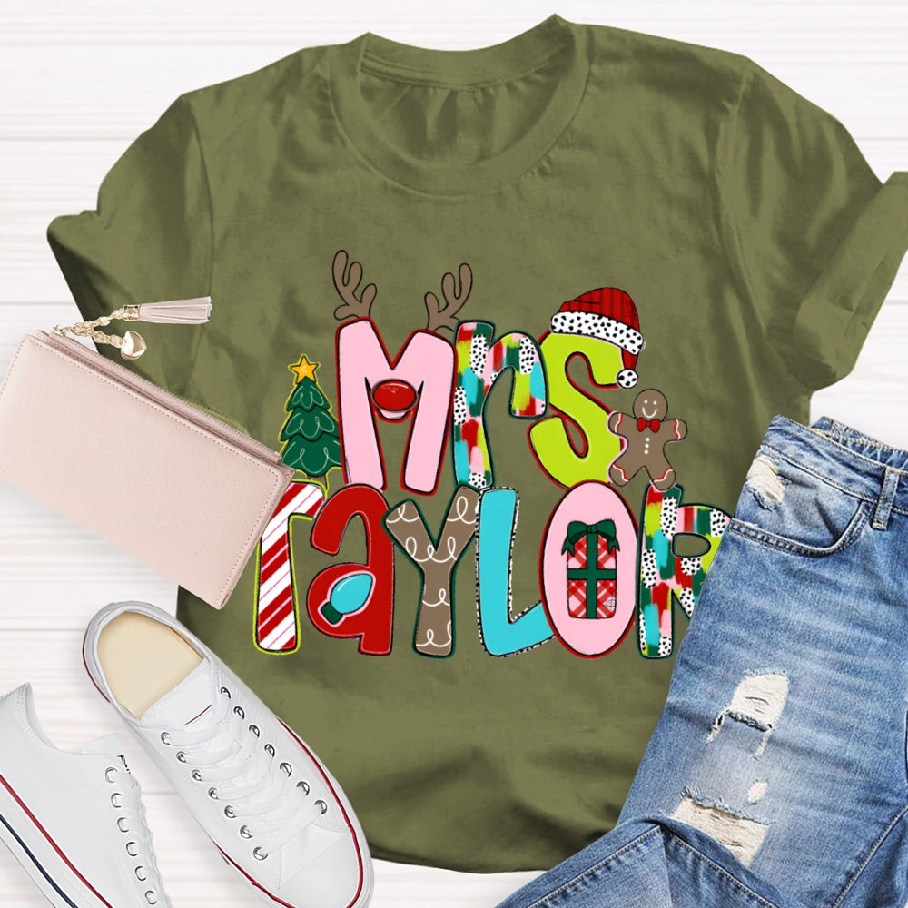 Personalized Name Christmas Tree And Christmas Font Christmas T-shirt