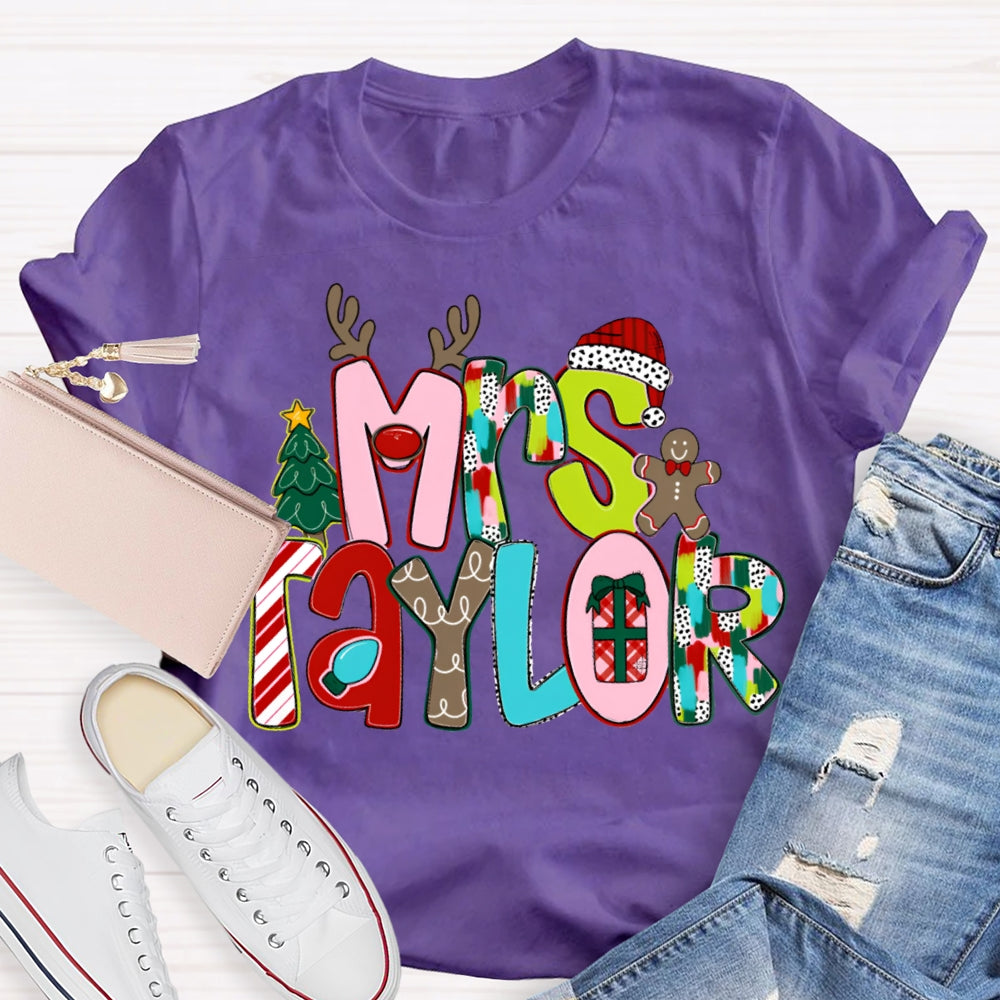 Personalized Name Christmas Tree And Christmas Font Christmas T-shirt