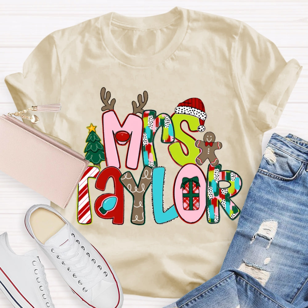 Personalized Name Christmas Tree And Christmas Font Christmas T-shirt