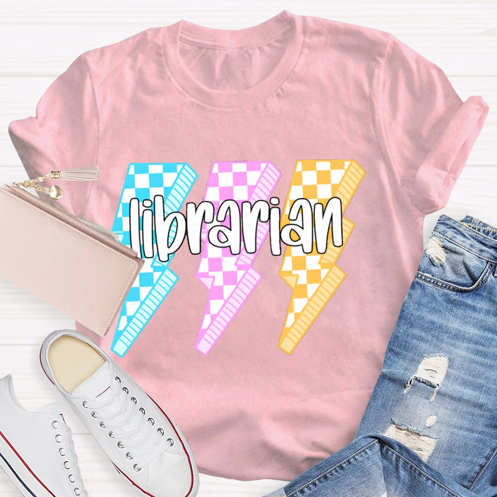 Librarian Colorful Checkered Lightning Print T-shirt