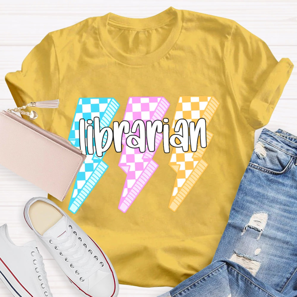 Librarian Colorful Checkered Lightning Print T-shirt